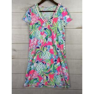 Lilly Pulitzer Dress Womens XS Pink Pineapples Stretch Preppy Pom Poms Tropical